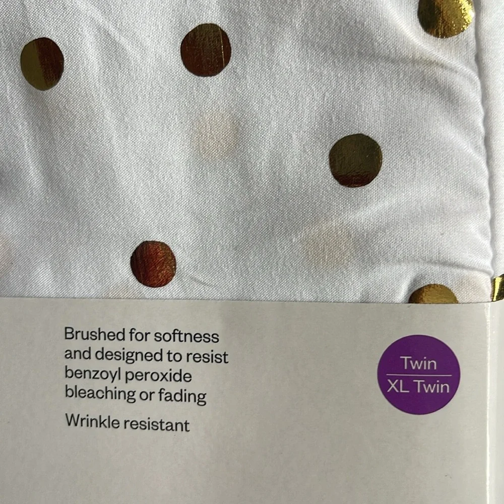 Metallic Gold Polka Dot Sheet Set Twin XL Size White Sheets Dots Pillow Case New